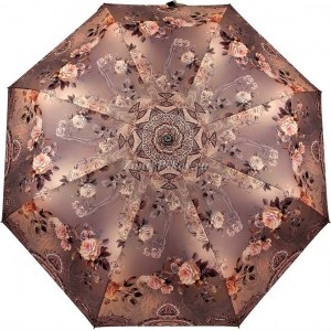 Стильный кремовый зонт с розами, Три Слона, автомат, 3 сл.,арт.881 27